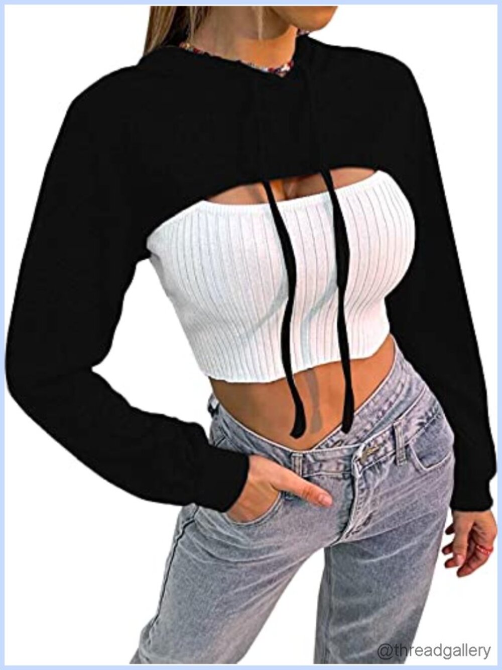 Women's Long Sleeve Cropped Hoodie Sweatshirt Rave Dance Top